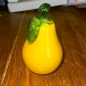 Vintage Murano Art Hand Blown Glass Yellow Sparkle Pear Fruit Figurine